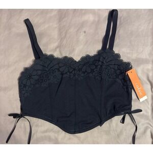 NEW Colsie Grey Flower Detail Bustier Bra w/ Lace‎ Up Sides, Medium
